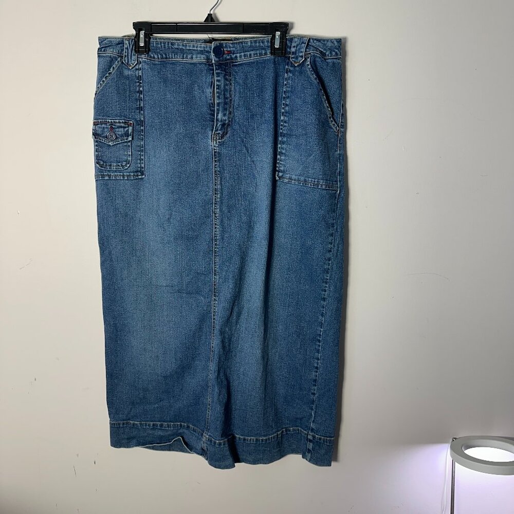 EUC Venezia Womens Blue Denim Jean Skirt Mid Calf Length 18